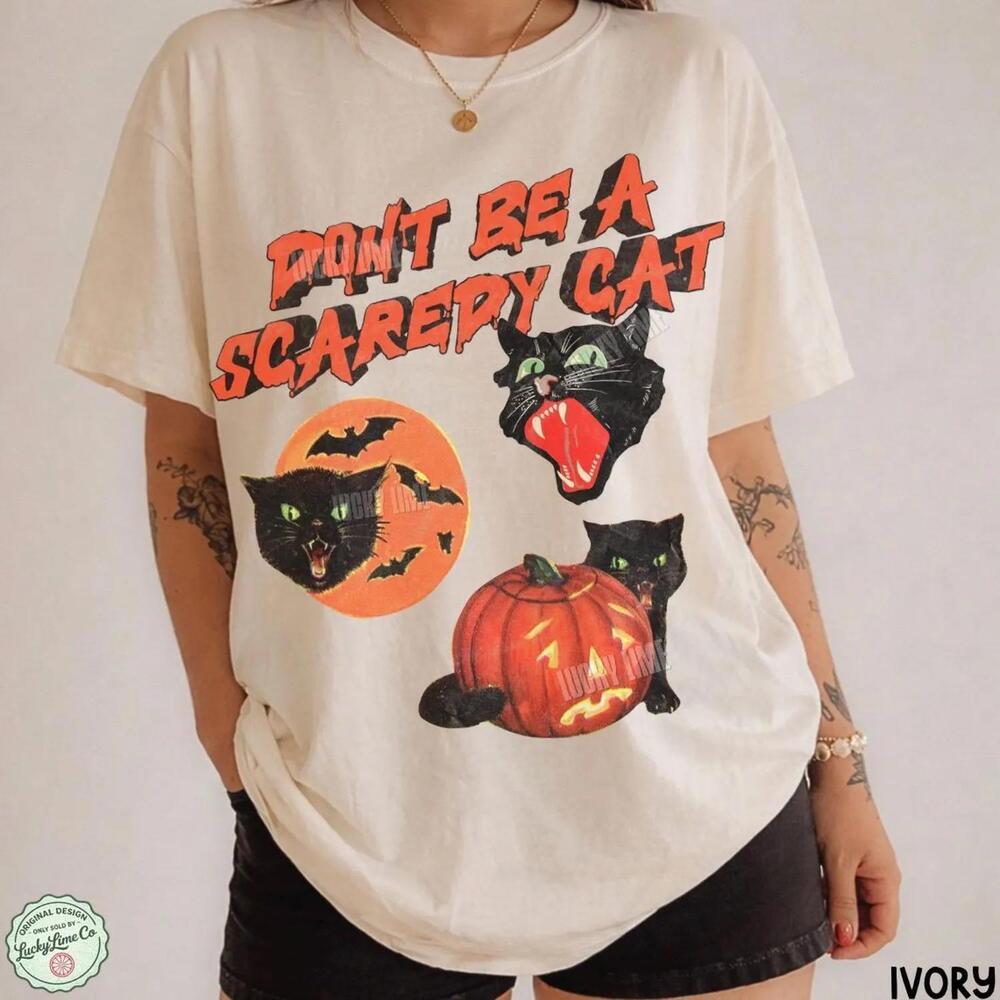 Black Cat Pumpkin Shirt, DonT Be A Scaredy Cat Shirt, Retro